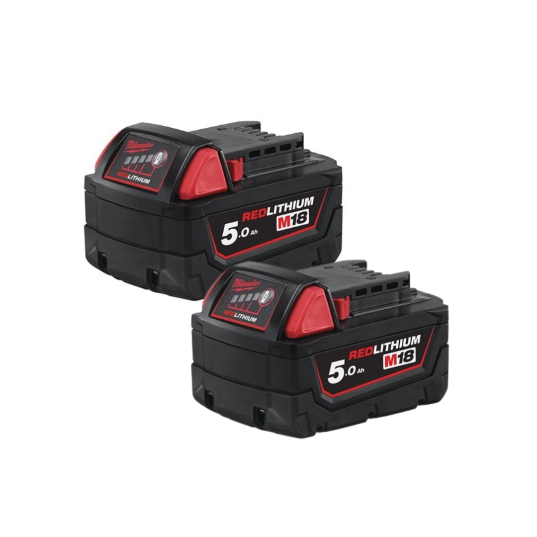 Milwaukee M18 FUEL 18V Cordless Twin Pack: Combi Drill + Impact Driver, 2×5.0Ah Batteries, Charger & Case